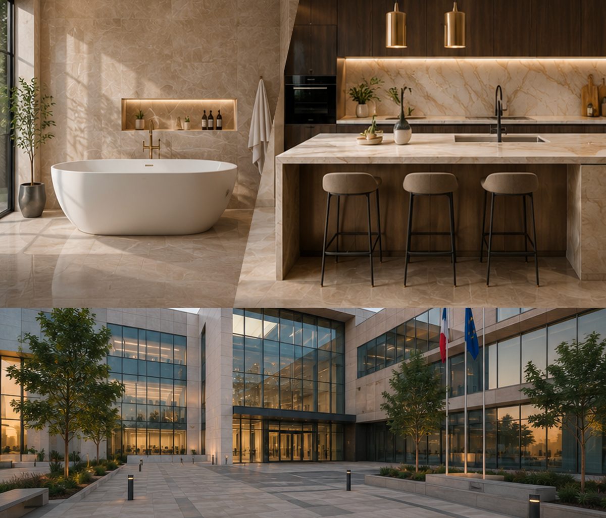 Réalisations Carrelage Royal — salle de bain, cuisine, bâtiment institutionnel